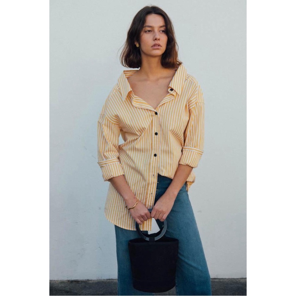 Simon Miller Yellow and White Striped Button-Down Shirt